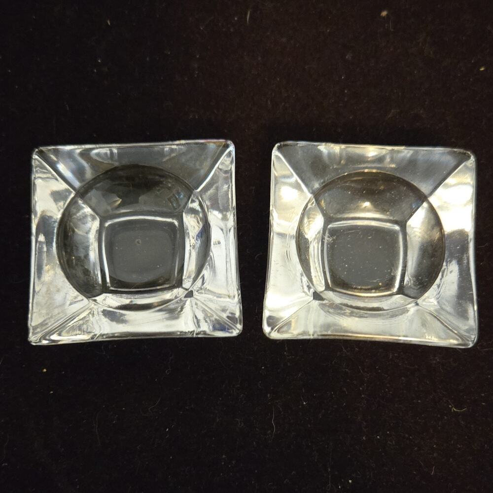 Pair Vintage Clear Glass Square Open Salt Cellars Individual Salt Dips Dishes